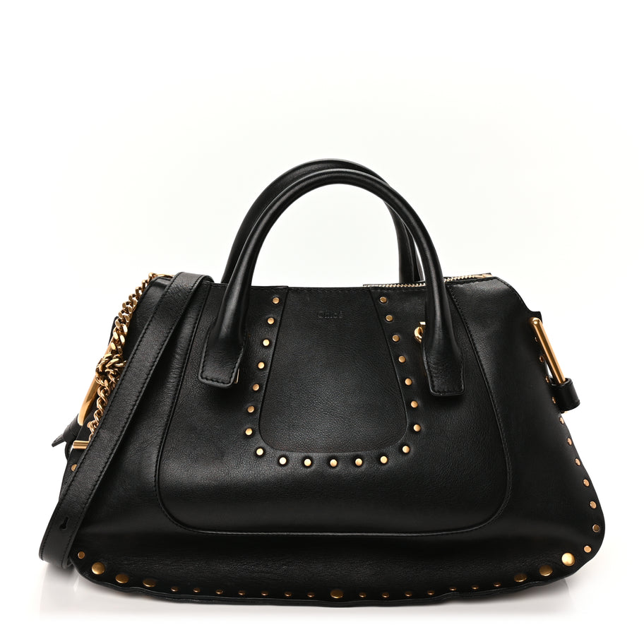 Chloe Calfskin Studded Hayley Double Carry Satchel  Black Image 1