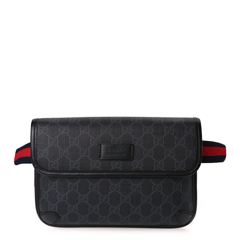  Gucci GG Supreme Monogram Web Slim Belt Bag Black Grey