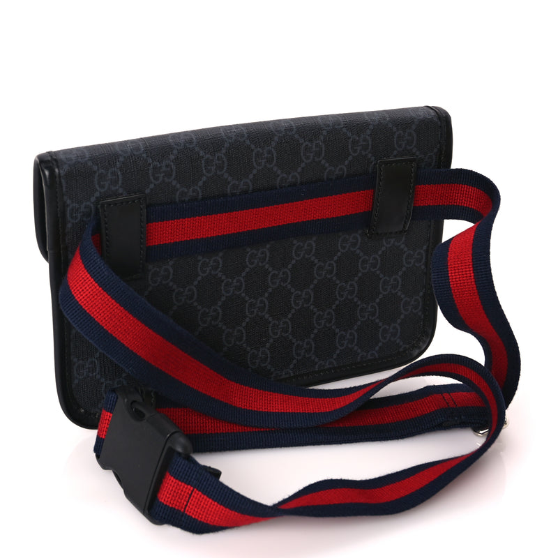  Gucci GG Supreme Monogram Web Slim Belt Bag Black Grey