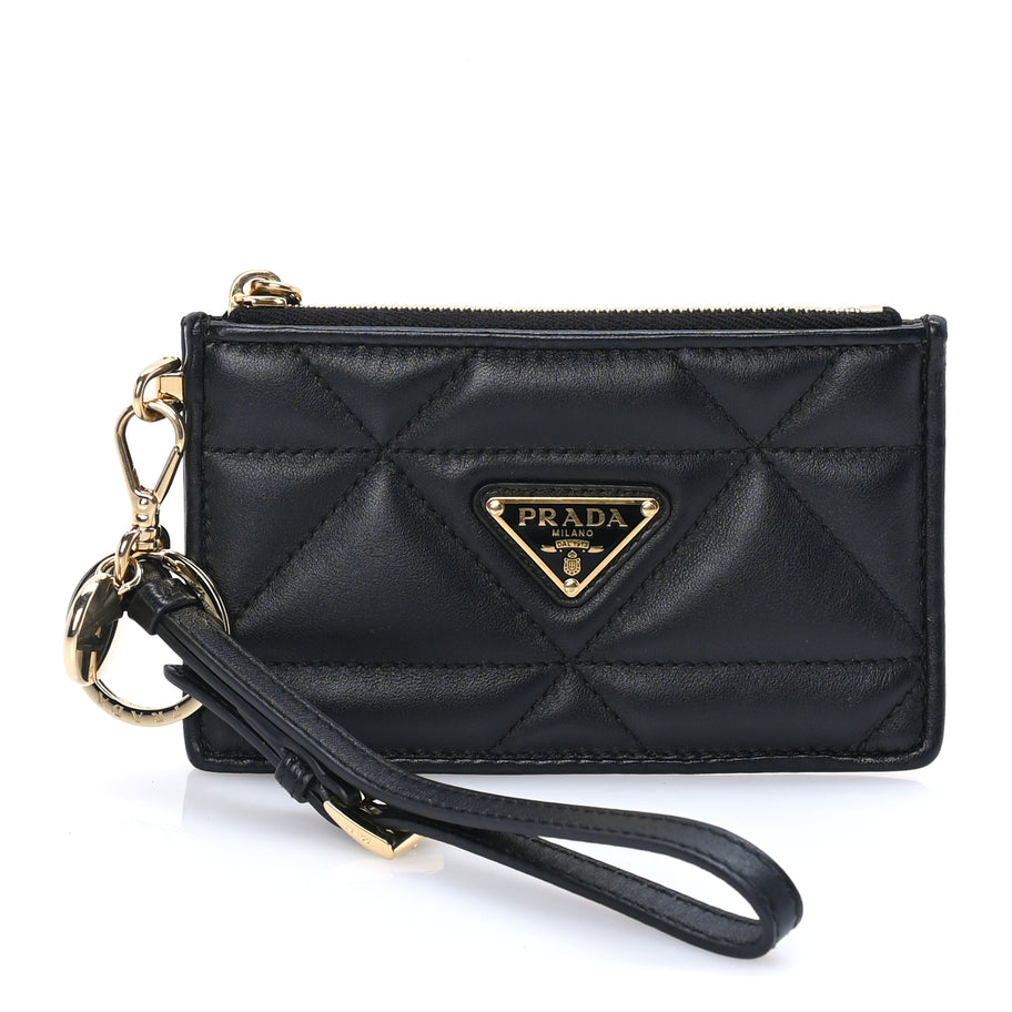 Prada Nappa Quilted Triangle Zip Card Holder  Black Image 1