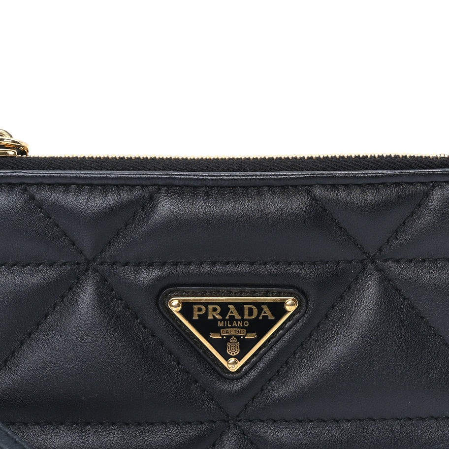 Prada Nappa Quilted Triangle Zip Card Holder  Black Image 2