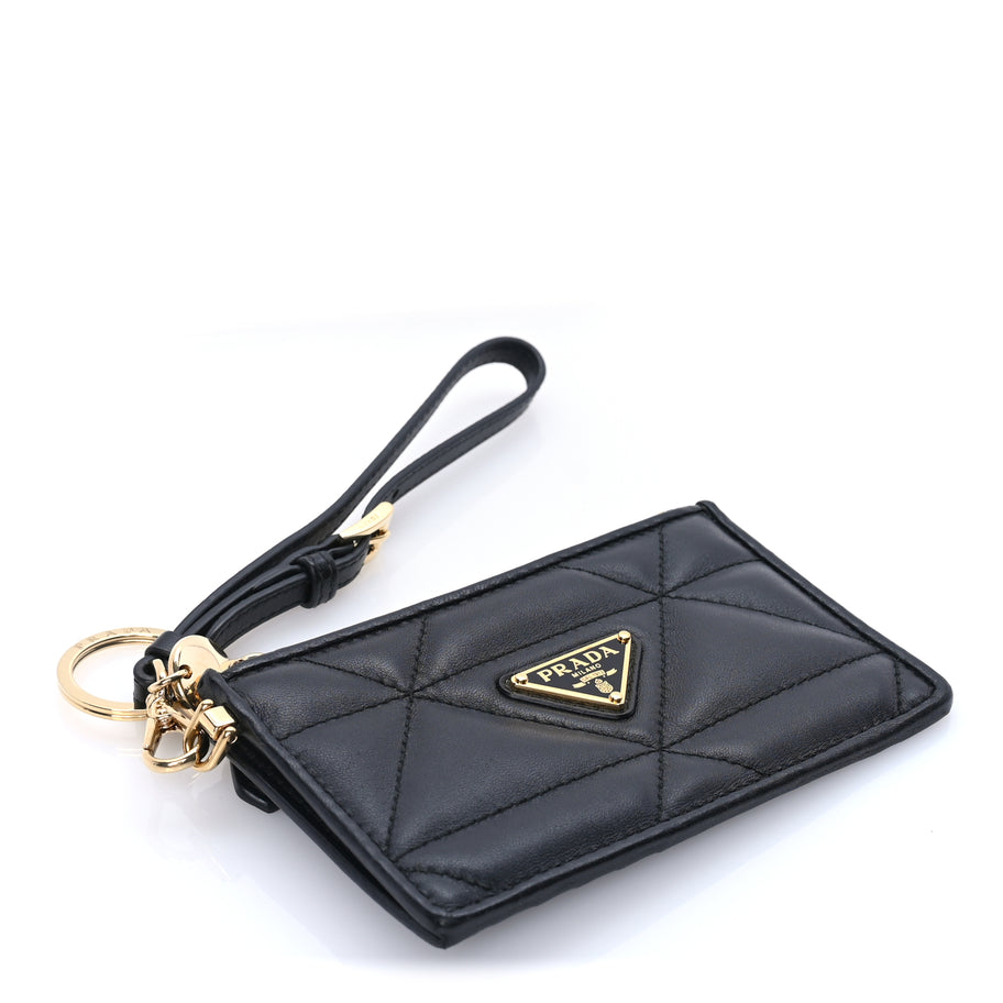 Prada Nappa Quilted Triangle Zip Card Holder  Black Image 4