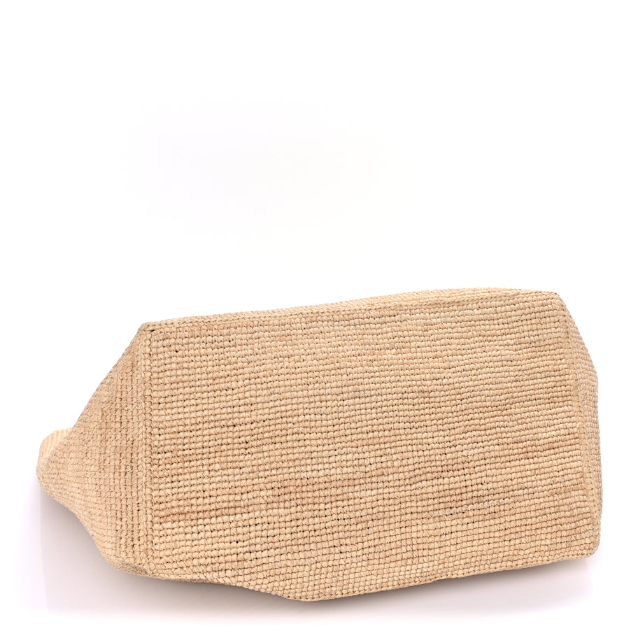 Celine Raffia Calfskin Classic Panier Shopper Cabas Natural Tan Image 3