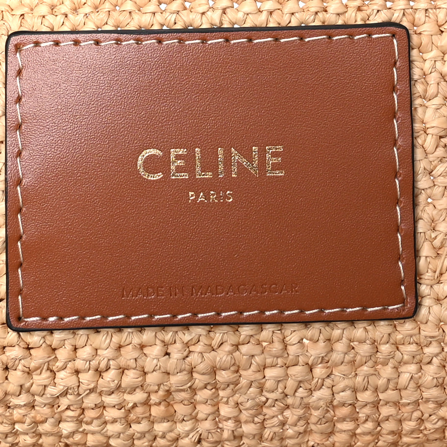 Celine Raffia Calfskin Classic Panier Shopper Cabas Natural Tan Image 5