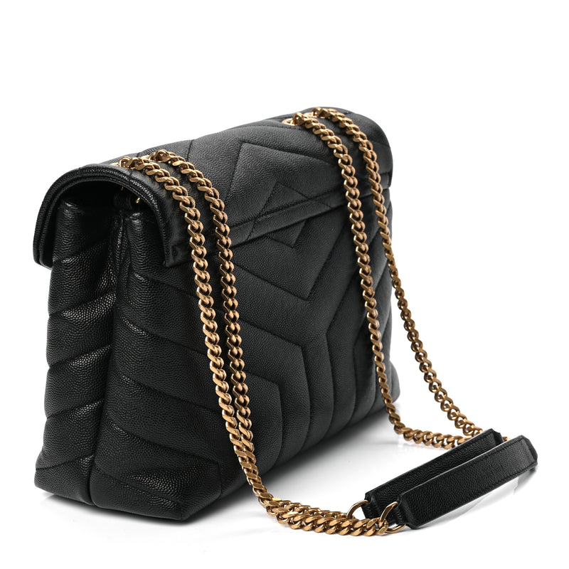  Saint Laurent Grain de Poudre Calfskin Y Quilted Monogram Small Loulou Chain Satchel Black