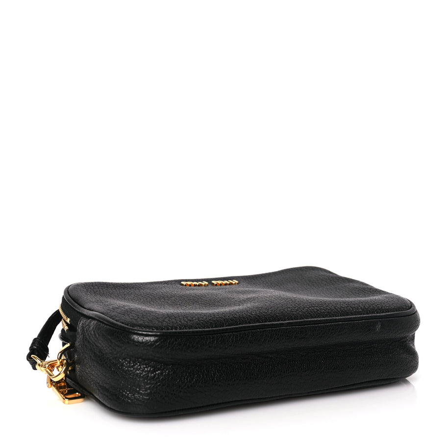 Miu Miu Goatskin Madras Double Zip Pochette Clutch Black Image 3