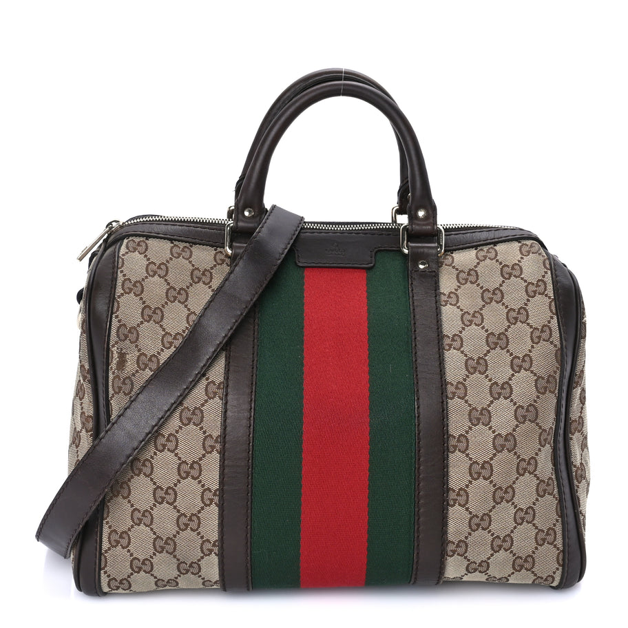 Gucci Monogram Selleria Calfskin Vintage Web Medium Boston Beige Ebony Cocoa Beige Ebony Cocoa Image 1