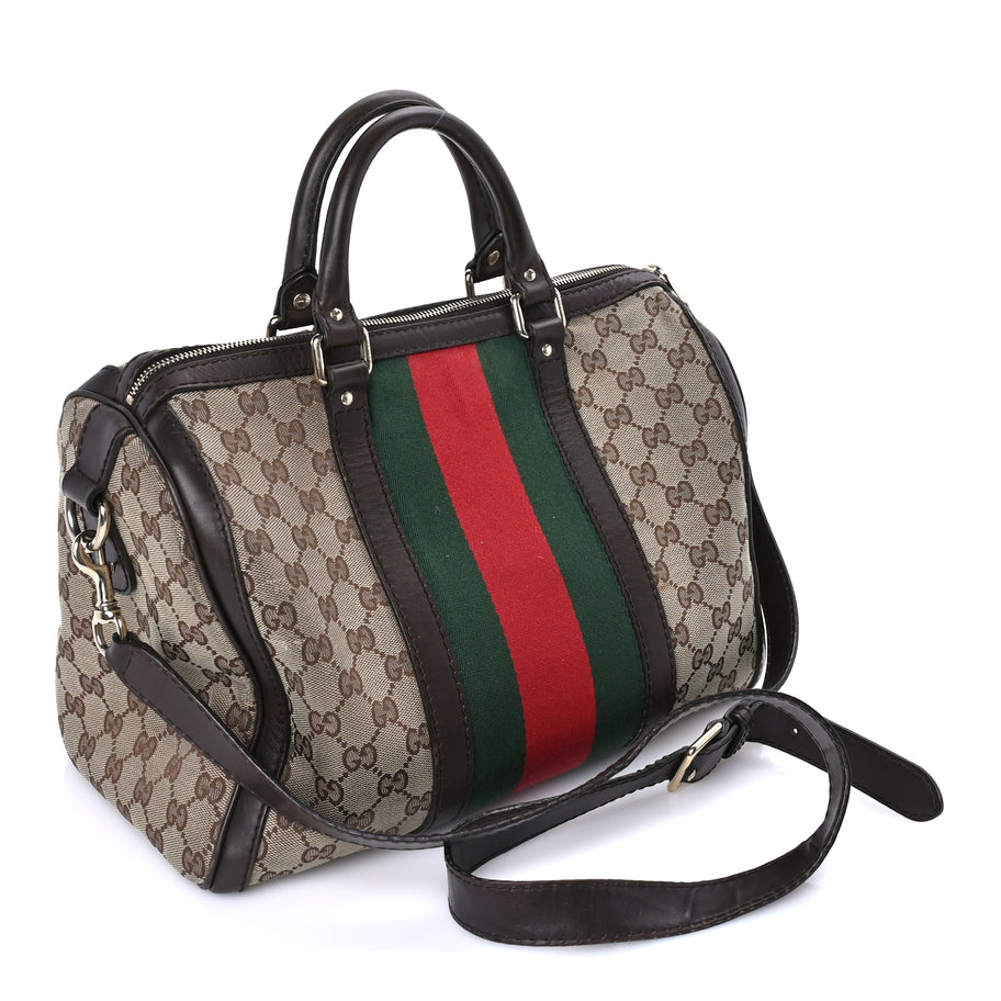 Gucci Monogram Selleria Calfskin Vintage Web Medium Boston Beige Ebony Cocoa Beige Ebony Cocoa Image 2