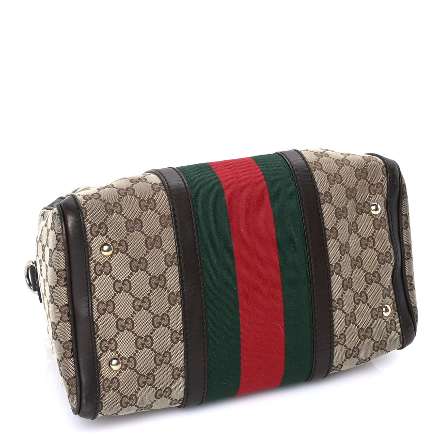 Gucci Monogram Selleria Calfskin Vintage Web Medium Boston Beige Ebony Cocoa Beige Ebony Cocoa Image 3