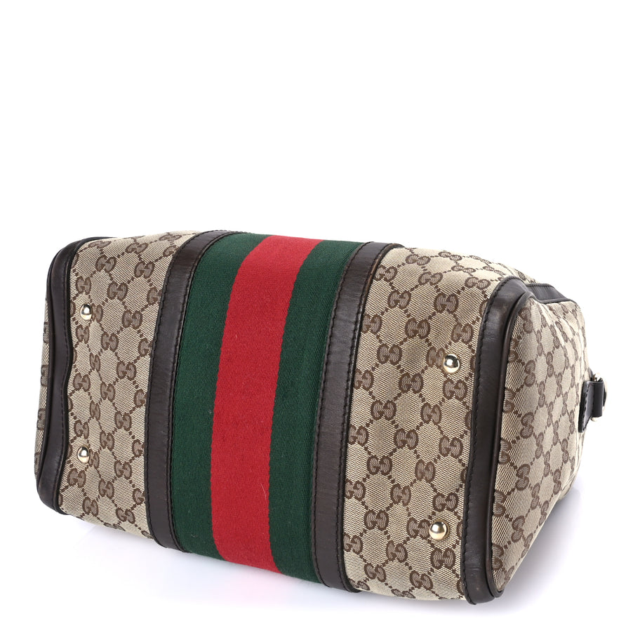 Gucci Monogram Selleria Calfskin Vintage Web Medium Boston Beige Ebony Cocoa Beige Ebony Cocoa Image 8