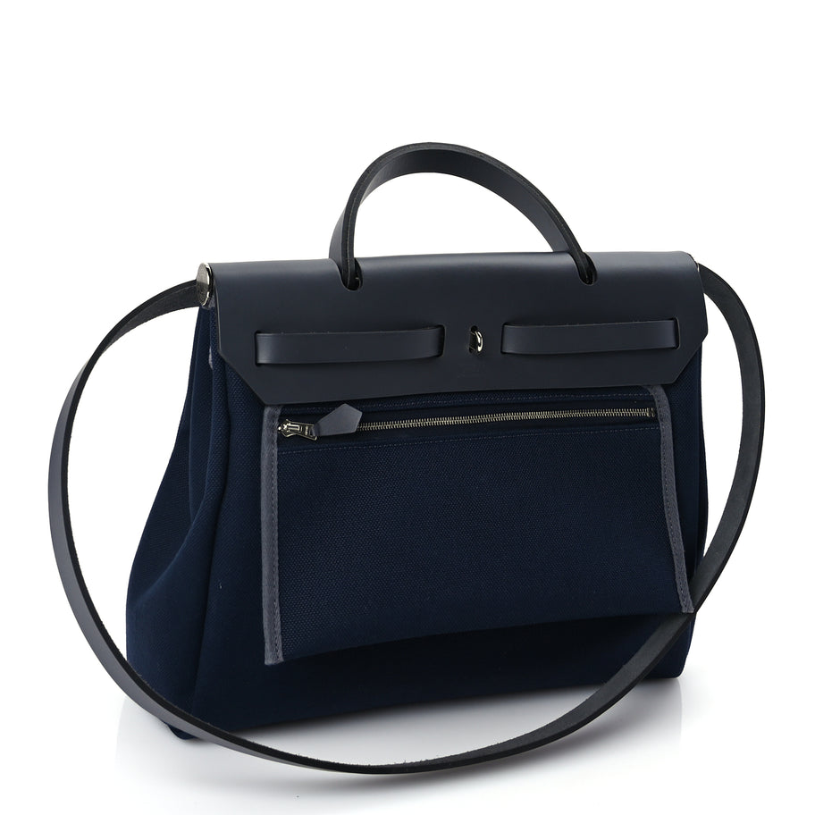 Hermes Military Toile Vache Hunter Herbag Zip Retourne 31 PM Bleu Marine Black Image 3