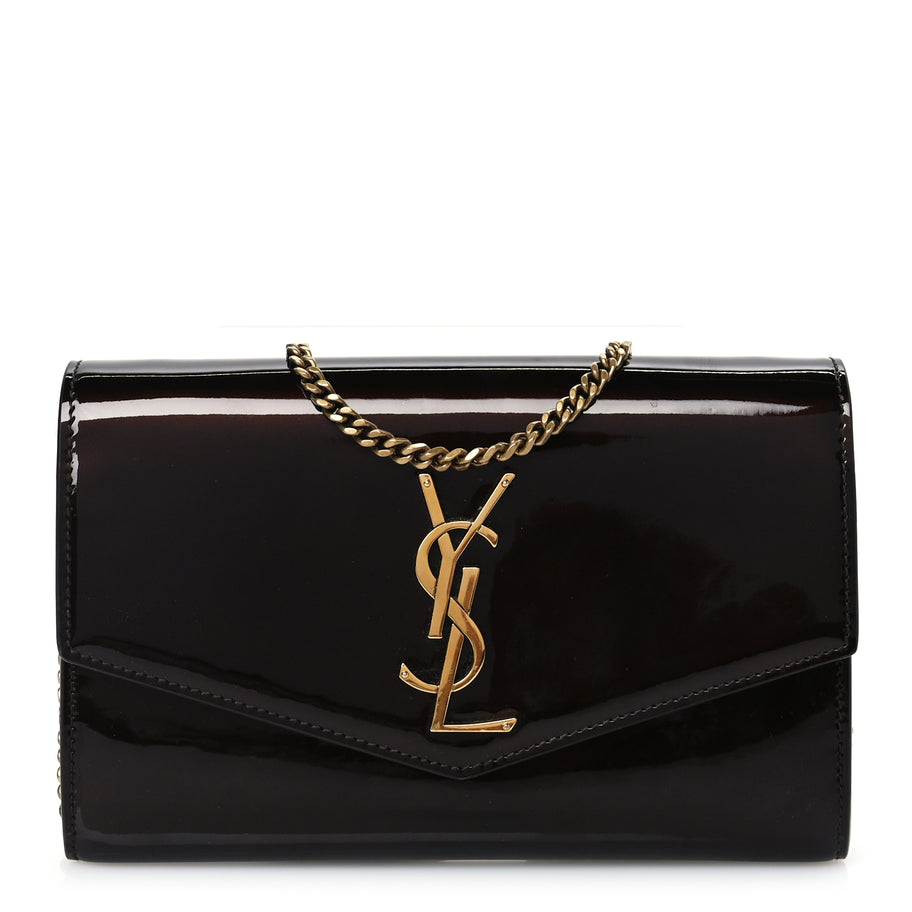 Saint Laurent Patent Uptown Chain Wallet Nut Brown Image 1
