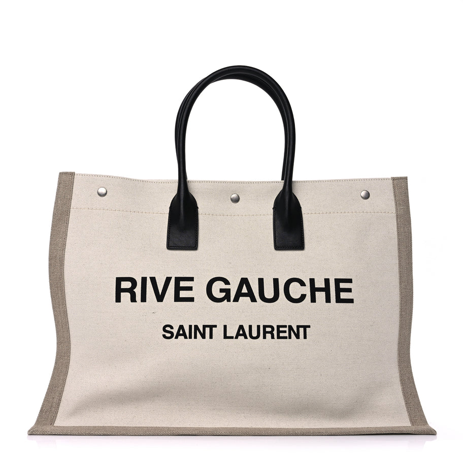 Saint Laurent Linen Calfskin Small Rive Gauche Tote  Greggio Natural Image 1