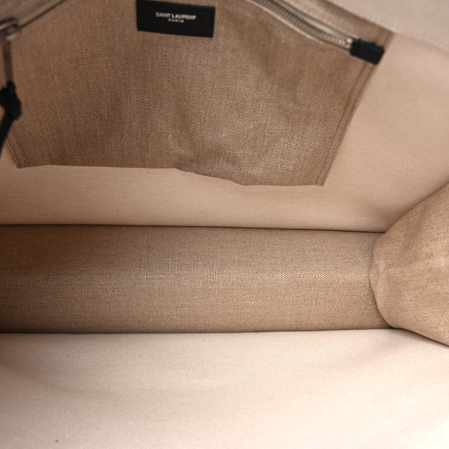 Saint Laurent Linen Calfskin Small Rive Gauche Tote  Greggio Natural Image 4