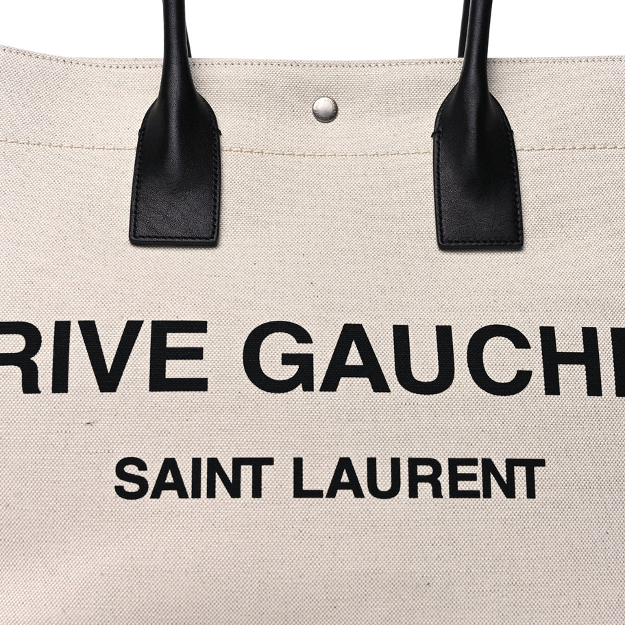 Saint Laurent Linen Calfskin Small Rive Gauche Tote  Greggio Natural Image 6