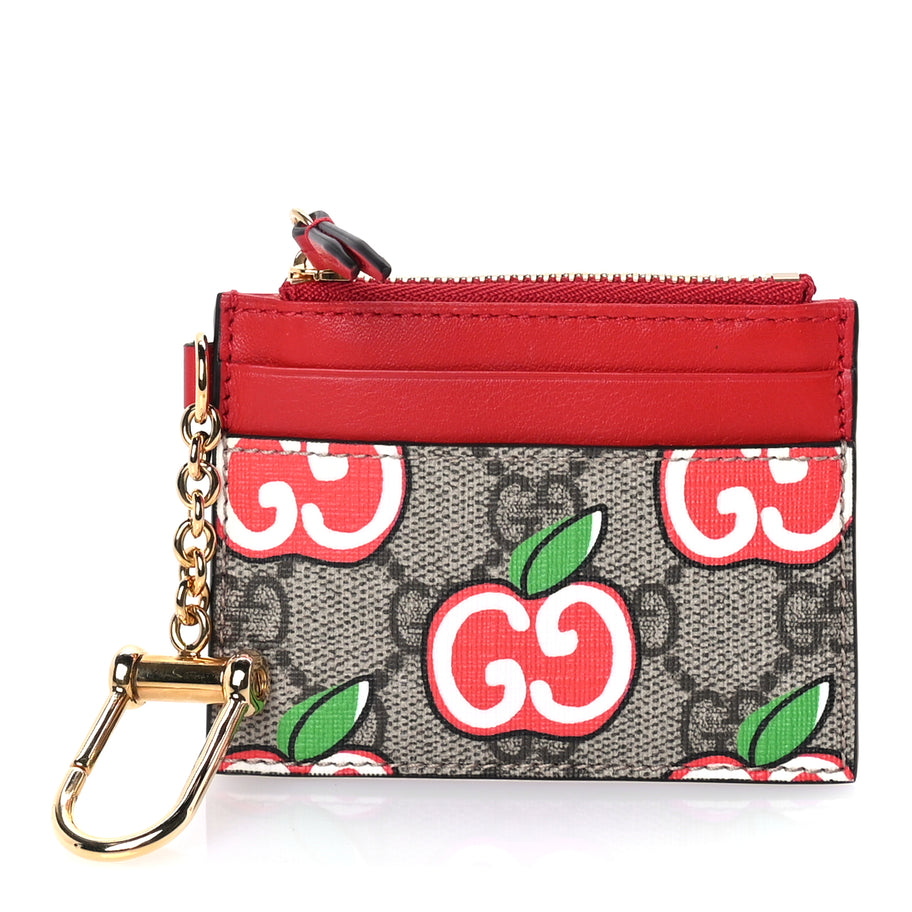 Gucci GG Supreme Monogram Apple Key Coin Case Card Holder Beige Multicolor Lobster Red Image 1