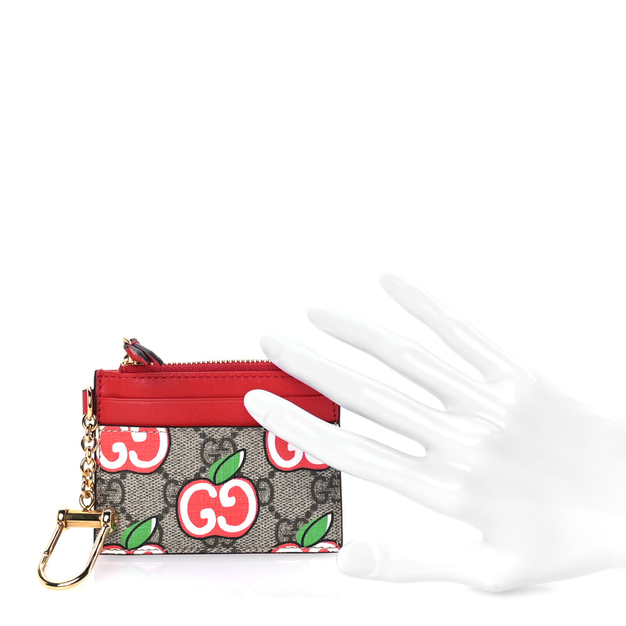Gucci GG Supreme Monogram Apple Key Coin Case Card Holder Beige Multicolor Lobster Red Image 3
