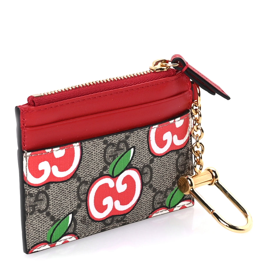 Gucci GG Supreme Monogram Apple Key Coin Case Card Holder Beige Multicolor Lobster Red Image 4