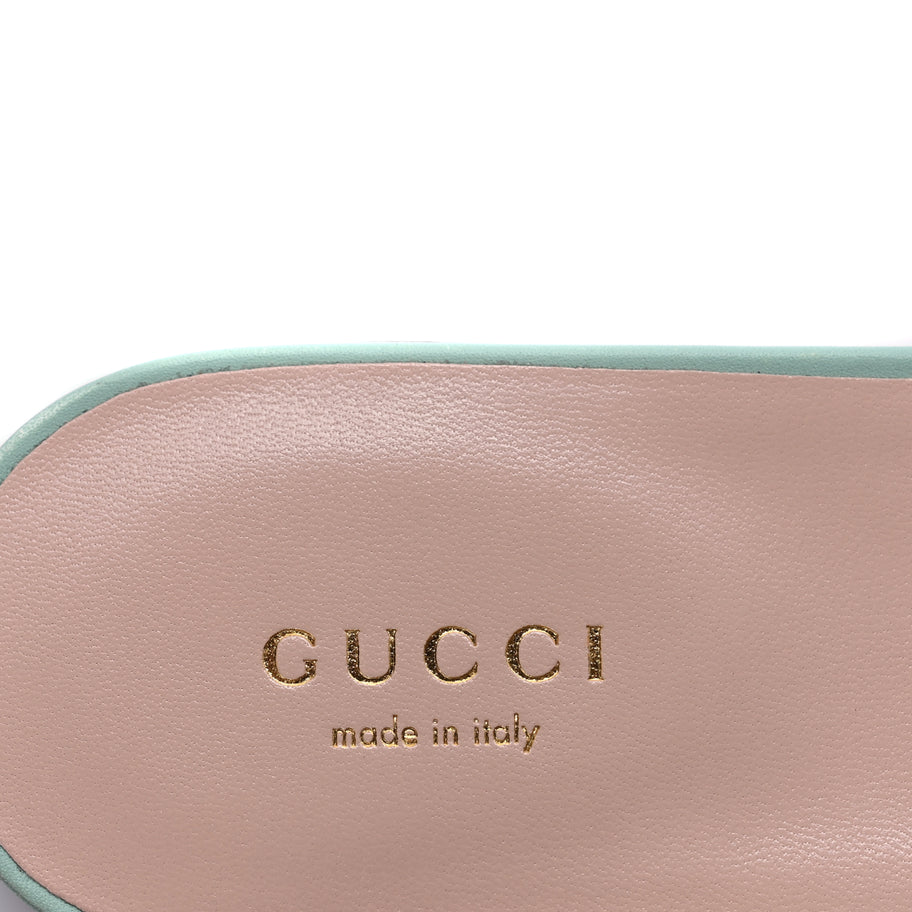 Gucci Cosmos Softy Calfskin Interlocking G Cut Out Slide Sandals 36.5 Light Pastel Green Image 6