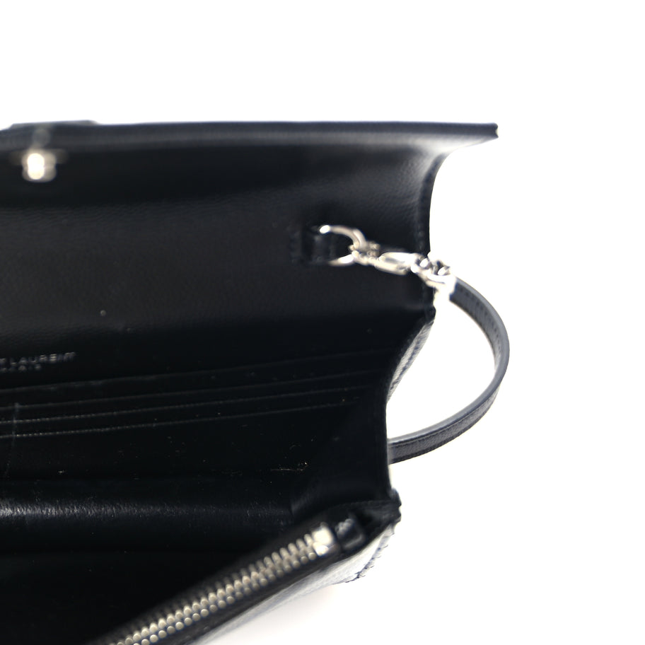 Saint Laurent Grain De Poudre Matelasse Chevron Monogram Envelope Chain Wallet  Black Image 4