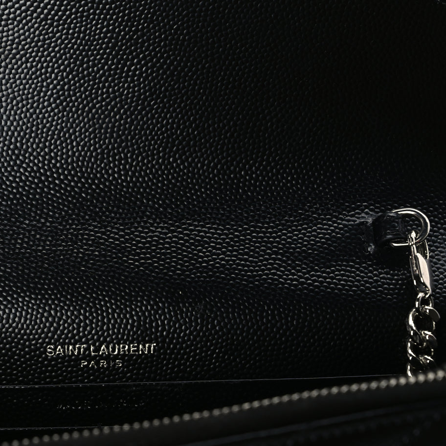 Saint Laurent Grain De Poudre Matelasse Chevron Monogram Envelope Chain Wallet  Black Image 5