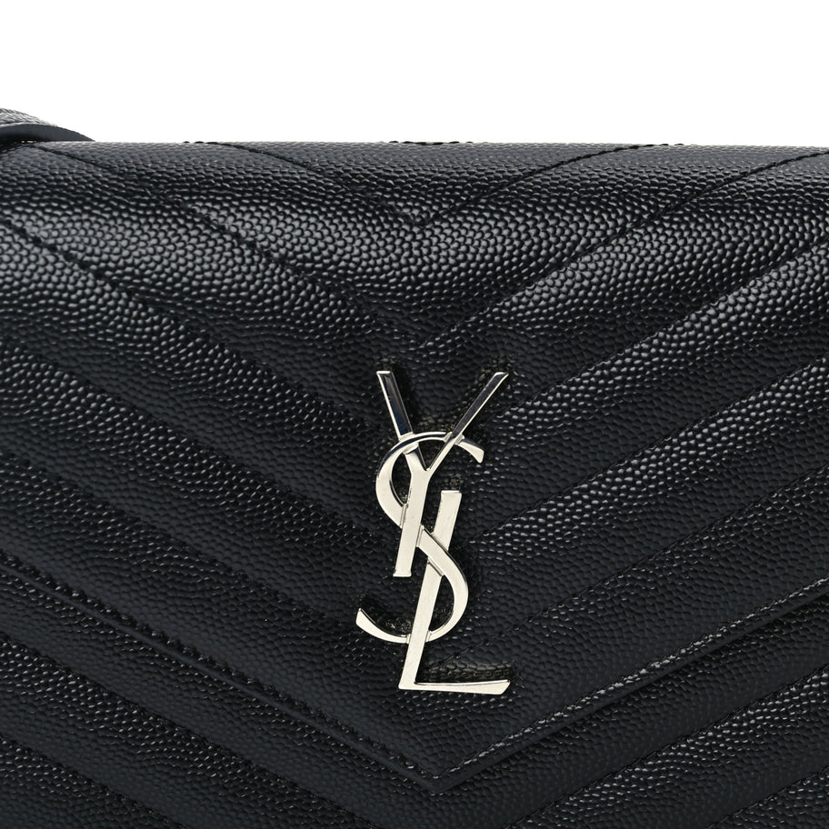 Saint Laurent Grain De Poudre Matelasse Chevron Monogram Envelope Chain Wallet  Black Image 6