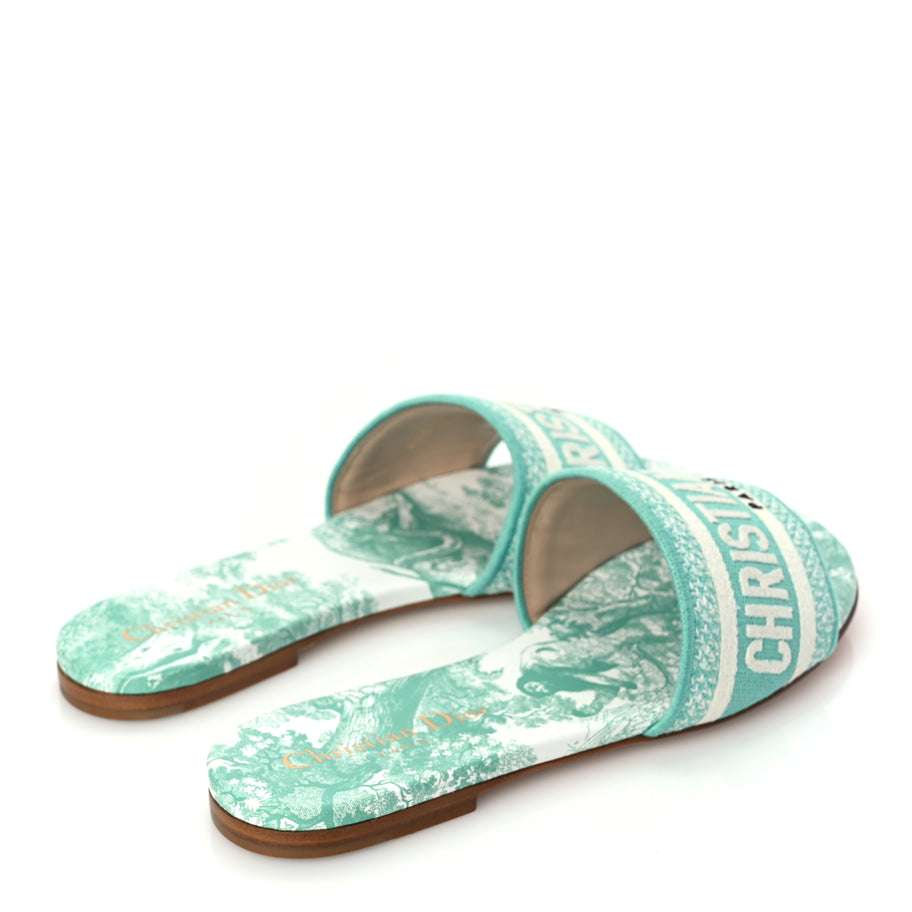 Christian Dior Canvas Toile De Jouy Embroidered Dway Flat Slide Sandals 36 Aquamarine Image 4