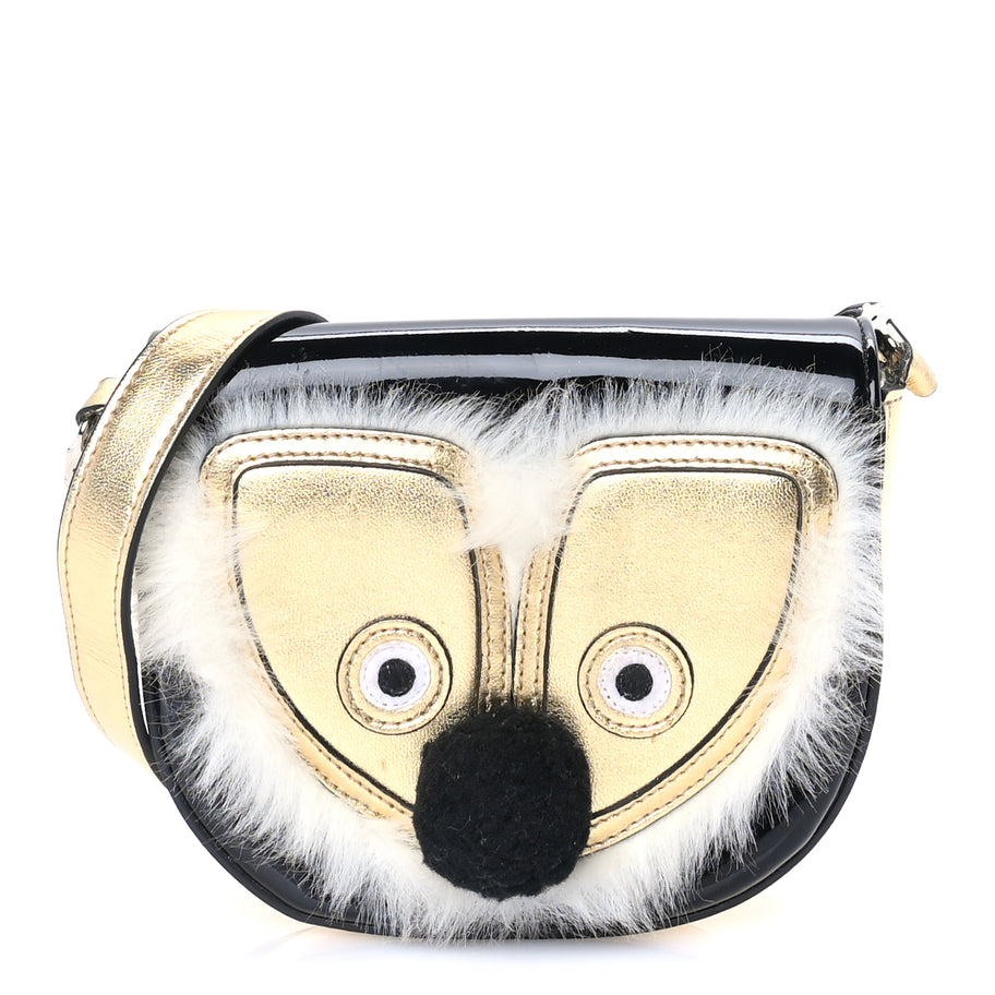 Gucci Metallic Calfskin Kids Fox Crossbody Bag Black Gold Image 1