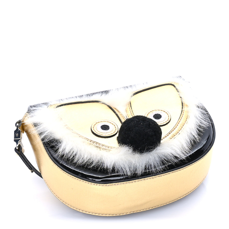 Gucci Metallic Calfskin Kids Fox Crossbody Bag Black Gold Image 3