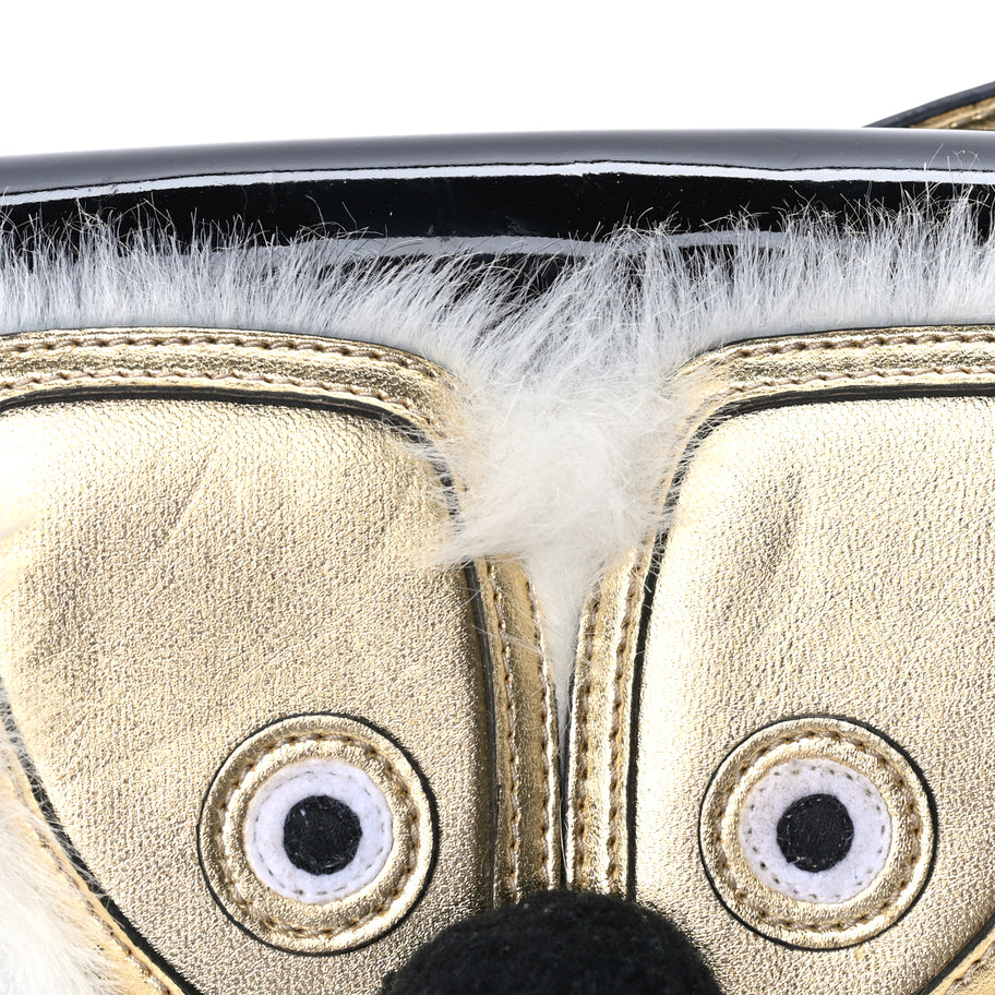 Gucci Metallic Calfskin Kids Fox Crossbody Bag Black Gold Image 6