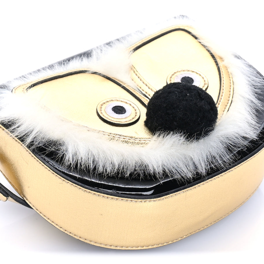 Gucci Metallic Calfskin Kids Fox Crossbody Bag Black Gold Image 7