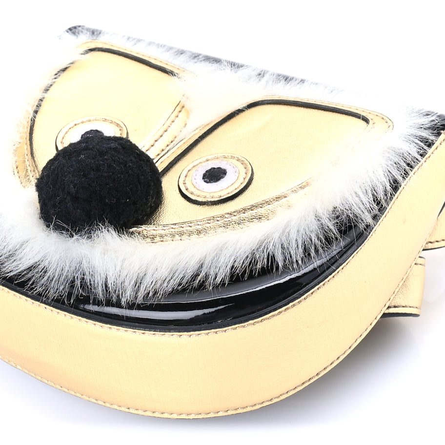 Gucci Metallic Calfskin Kids Fox Crossbody Bag Black Gold Image 8