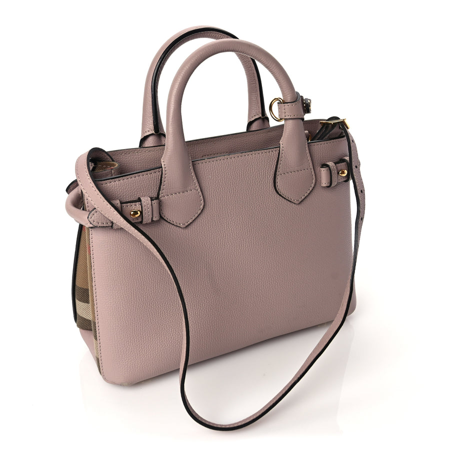 Burberry Derby Calfskin House Check Small Banner Tote Pink Image 2