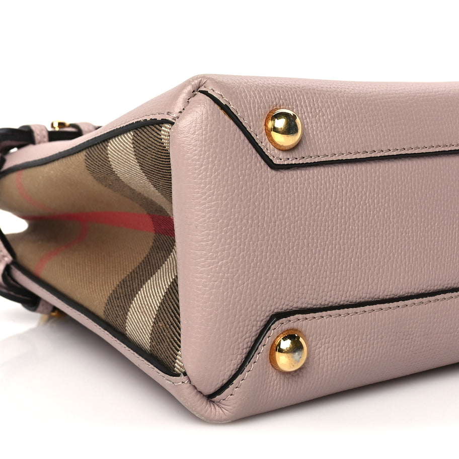 Burberry Derby Calfskin House Check Small Banner Tote Pink Image 7