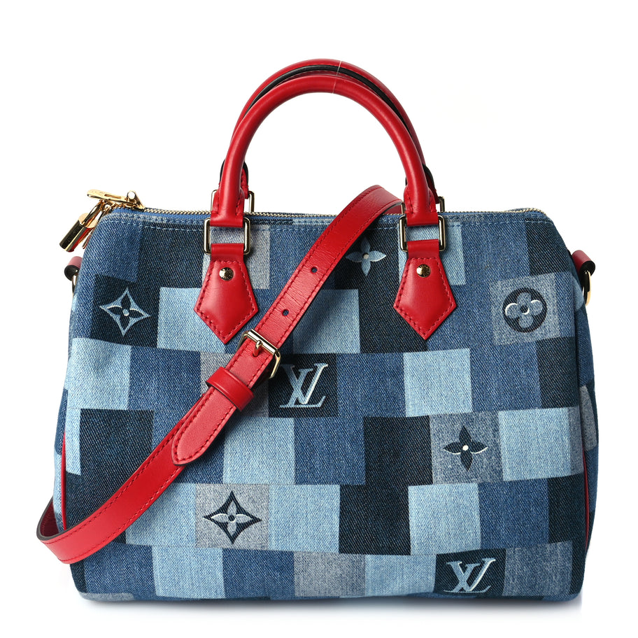 Louis Vuitton Denim Damier Monogram Patchwork Speedy Bandouliere 30 Blue Rouge Image 1