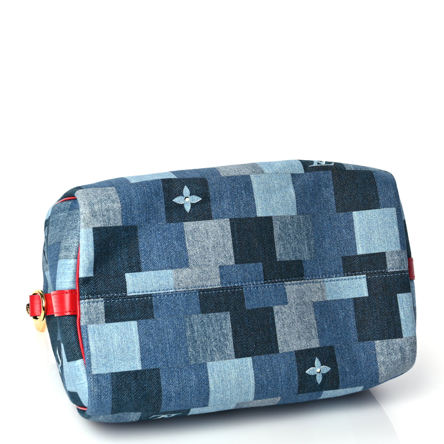 Louis Vuitton Denim Damier Monogram Patchwork Speedy Bandouliere 30 Blue Rouge Image 3