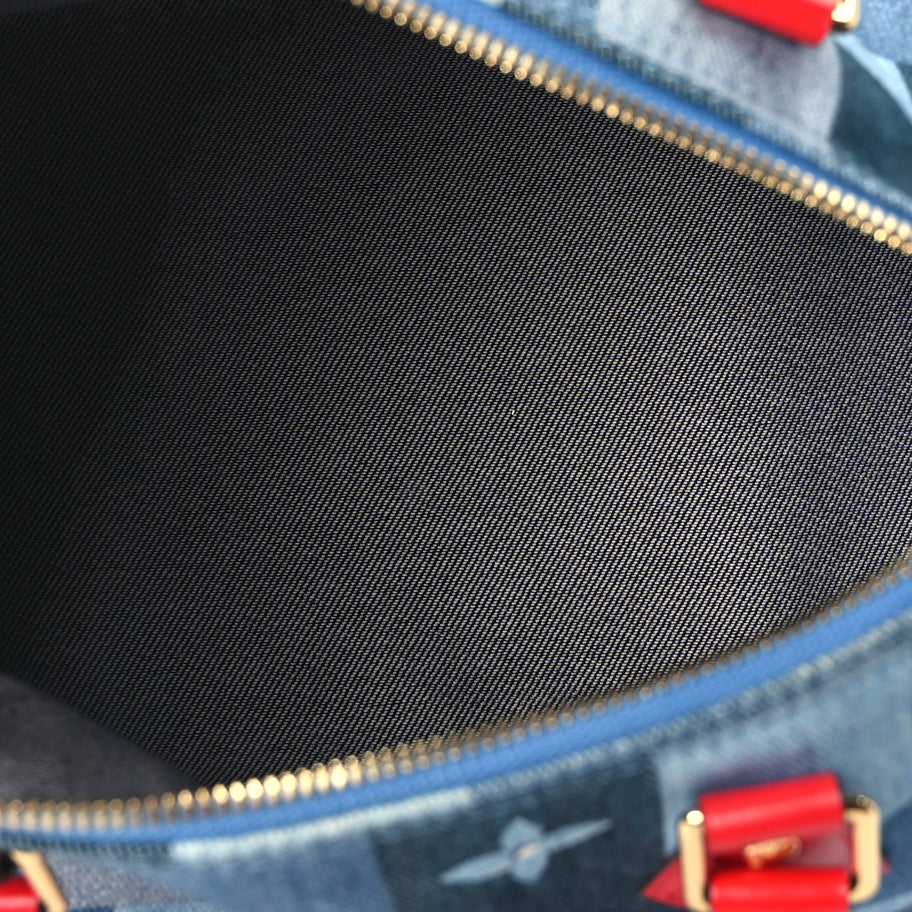 Louis Vuitton Denim Damier Monogram Patchwork Speedy Bandouliere 30 Blue Rouge Image 4
