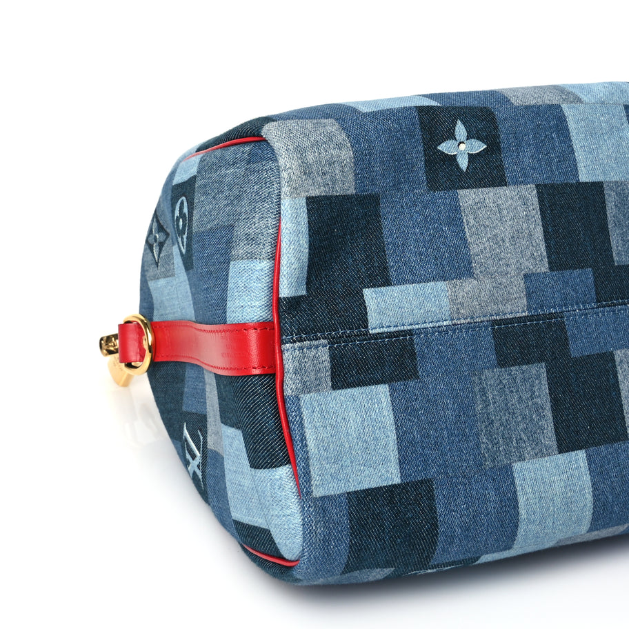 Louis Vuitton Denim Damier Monogram Patchwork Speedy Bandouliere 30 Blue Rouge Image 7