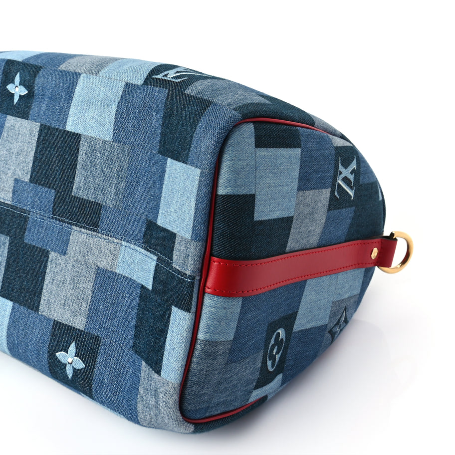 Louis Vuitton Denim Damier Monogram Patchwork Speedy Bandouliere 30 Blue Rouge Image 8