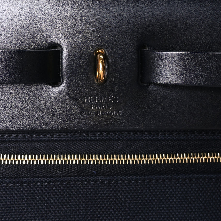 Hermes Vache Hunter Toile Quadrille Viking Herbag Zip Retourne 31 PM Ecru Black Image 7