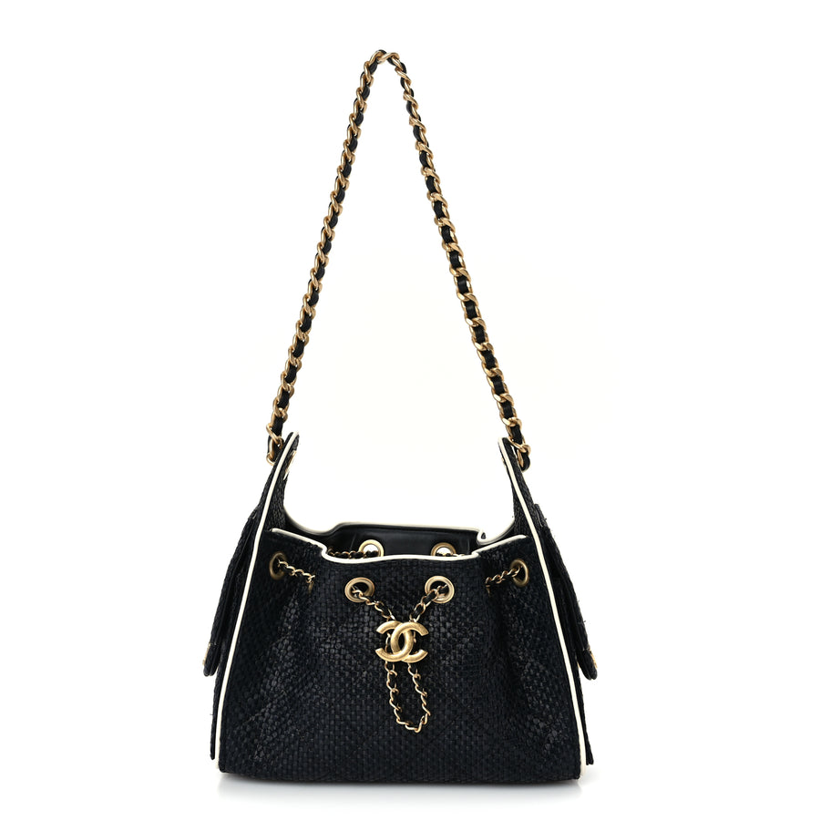 Chanel Braided Raffia Calfskin Quilted Mini Chanel 25 Handbag Black White Image 1