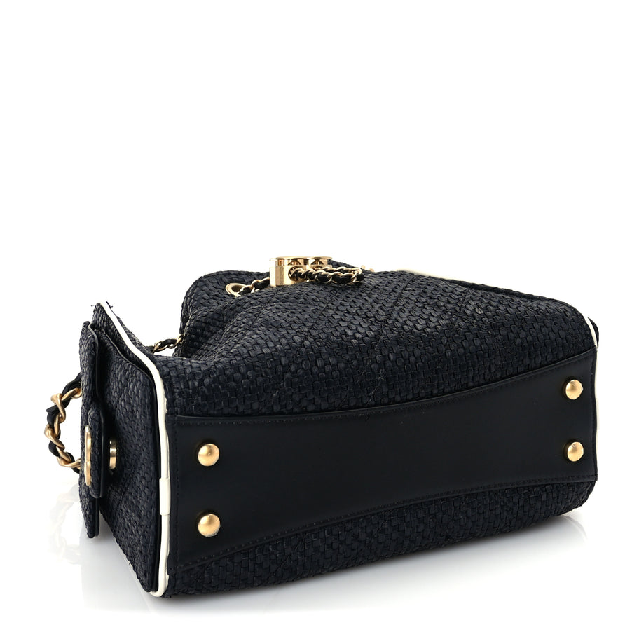Chanel Braided Raffia Calfskin Quilted Mini Chanel 25 Handbag Black White Image 3