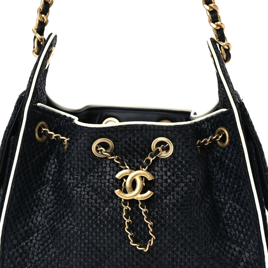 Chanel Braided Raffia Calfskin Quilted Mini Chanel 25 Handbag Black White Image 7