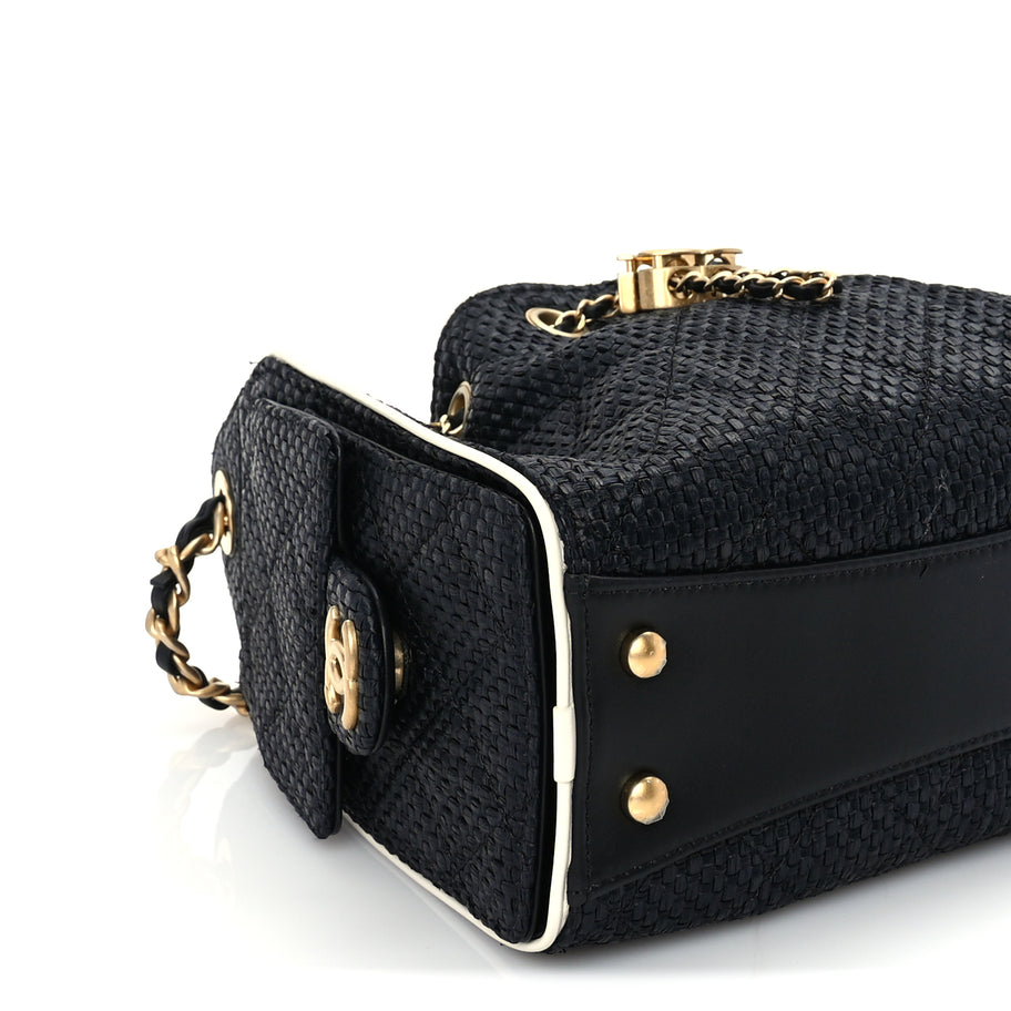 Chanel Braided Raffia Calfskin Quilted Mini Chanel 25 Handbag Black White Image 8