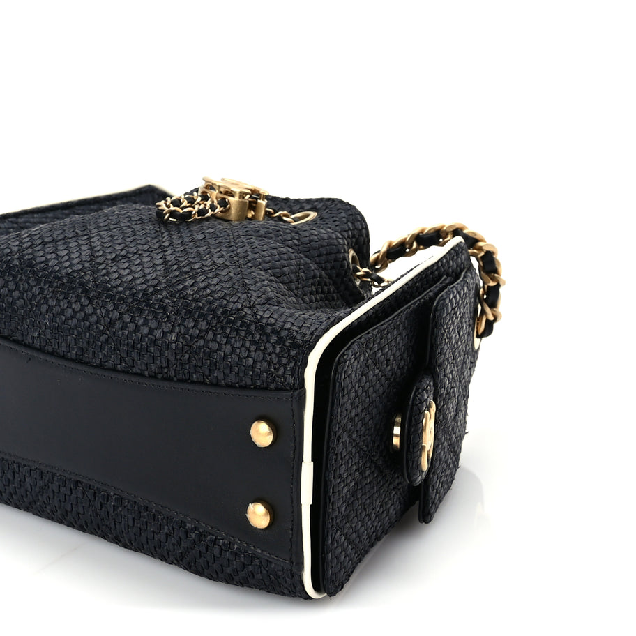 Chanel Braided Raffia Calfskin Quilted Mini Chanel 25 Handbag Black White Image 9