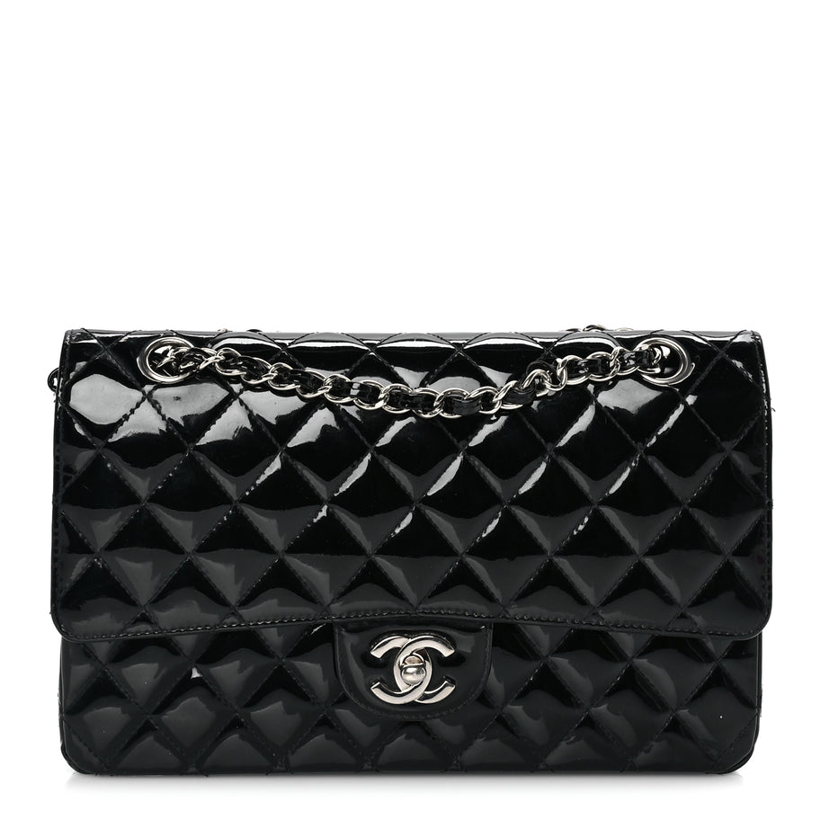 Chanel Patent Quilted Medium Double Flap Black Image 1