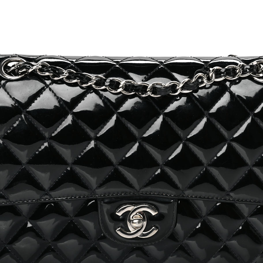 Chanel Patent Quilted Medium Double Flap Black Image 7