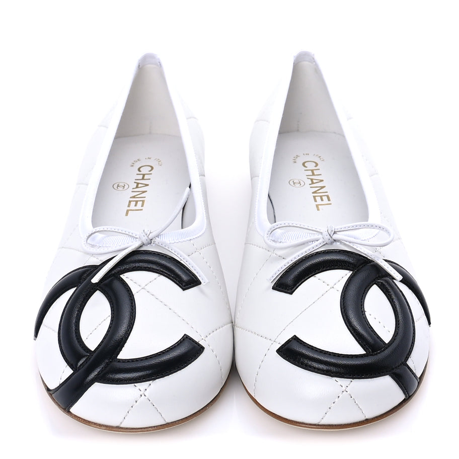 Chanel Lambskin Quilted CC Cambon Ballet Flats 40.5  White Black Image 3