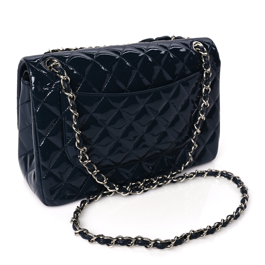 Chanel Patent Quilted Jumbo Double Flap Navy Image 2