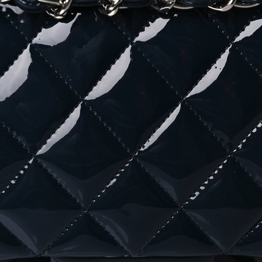 Chanel Patent Quilted Jumbo Double Flap Navy Image 7